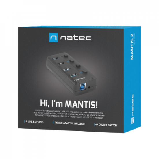 Natec | 4 Port Hub With USB 3.0 | Mantis NHU-1557 | Black