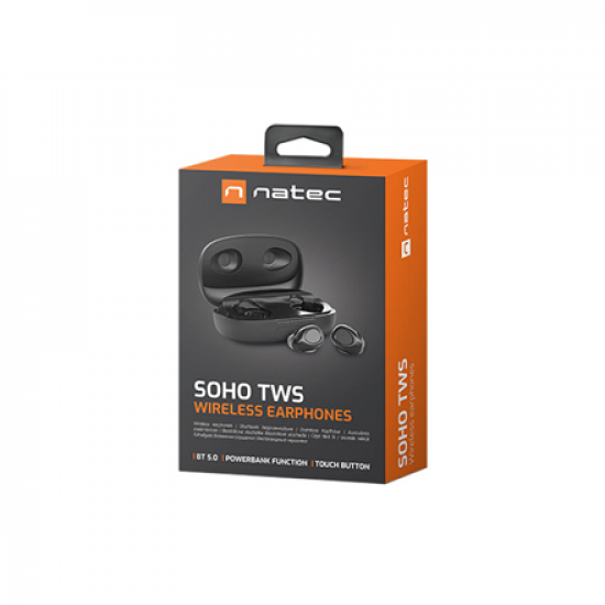 Natec Earphones, Soho, TWS, Wireless, Microphone, Black | Natec | True Earbuds | Soho | In-ear | Microphone | Wireless | Black
