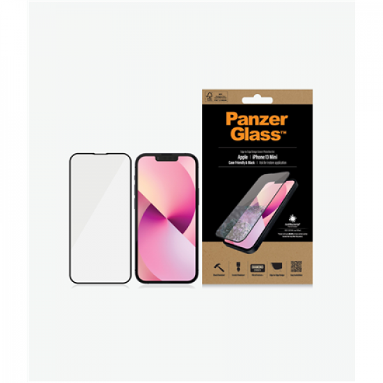 PanzerGlass | Clear Screen Protector | Apple | iPhone 13 Mini | Tempered glass | Black | Antibacterial glass; Resistant to scratches and bacteria; Shock absorbing; Easy to install