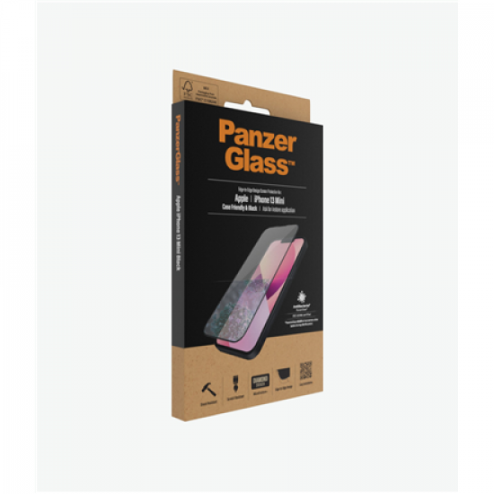 PanzerGlass | Clear Screen Protector | Apple | iPhone 13 Mini | Tempered glass | Black | Antibacterial glass; Resistant to scratches and bacteria; Shock absorbing; Easy to install