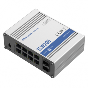 Teltonika | Ethernet Switch | TSW200 | Unmanaged | Desktop | Gigabit Ethernet (copper) ports quantity 8 | 10 Gbps (RJ-45) ports quantity 0 | SFP ports quantity 2 | SFP+ ports quantity 0 | Combo ports quantity 0 | Power over Ethernet (PoE) ports quantity 8