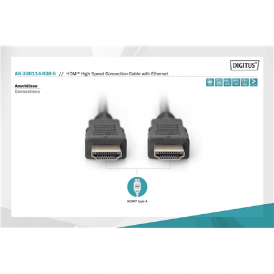 Digitus | High Speed HDMI Cable with Ethernet | AK-330114-030-S | HDMI male (type A) | HDMI male (type A) | HDMI to HDMI | 3 m