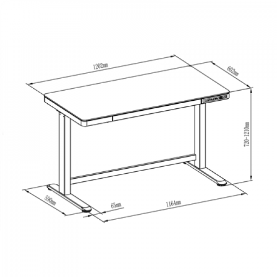 Electric Height Adjustable Desk | 72 - 121 cm | Maximum load weight 50 kg | Metal | White