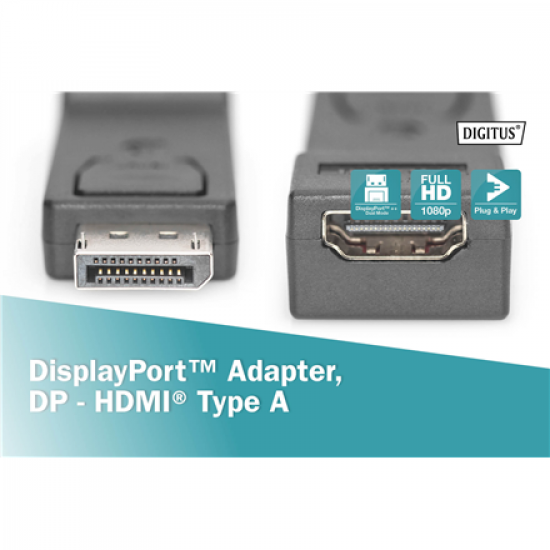 Digitus | DisplayPort to HDMI adapter | AK-340602-000-S | HDMI | DisplayPort | DP to HDMI