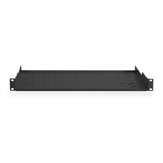 Digitus | Fixed Shelf for Racks | DN-19 TRAY-1-SW | Black | The shelves for fixed mounting can be installed easy on the two front 483 mm (19“) profile rails of your 483 mm (19“) network- or server cabinet. Due to their stable, perforated steel sheet with 