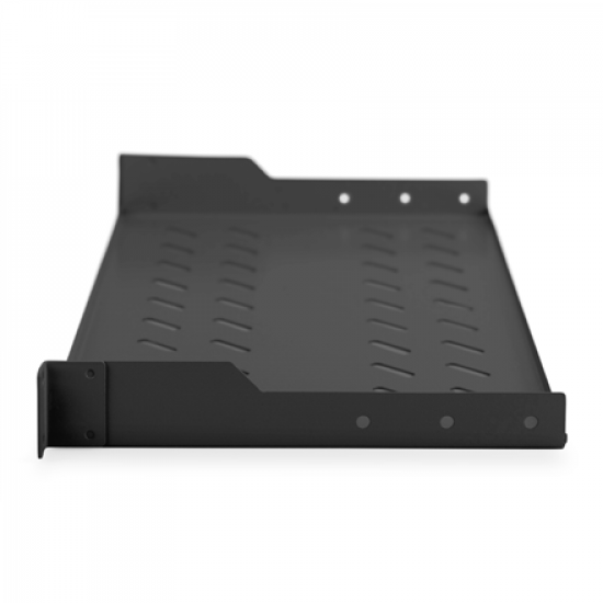 Digitus | Fixed Shelf for Racks | DN-19 TRAY-1-SW | Black | The shelves for fixed mounting can be installed easy on the two front 483 mm (19“) profile rails of your 483 mm (19“) network- or server cabinet. Due to their stable, perforated steel sheet with 