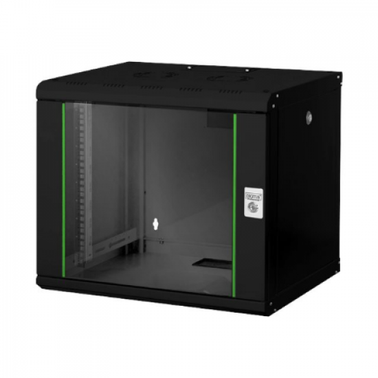 Digitus | Wall Mounting Cabinet | DN-19 09-U-SW | Black | IP protection class: IP20; Front door: Glass door, single opening; Cabinet type: Wall mounting cabinet; Equipment mounting depth min.-max.: 305-370 mm; Load capacity: 100 kg