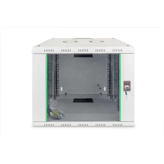 Digitus | Wall Mounting Cabinet | DN-19 09-U | Grey | IP protection class: IP20; Front door: Glass door, single opening; Cabinet type: Wall mounting cabinet; Equipment mounting depth min.-max.: 305-370 mm; Load capacity: 100 kg; Dimensions: 509 x 600 x 45