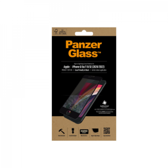 PanzerGlass | Apple | iPhone 6/6s/7/8/SE (2020) | Hybrid glass | Black | Anti-glare coating; Blue light reduction | Privacy filter