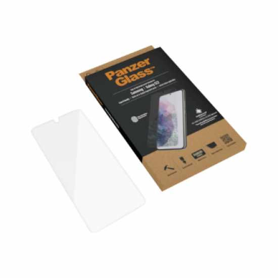 PanzerGlass | Samsung | Galaxy S22 | Tempered glass | Transparent | Case friendly. Compatible with ultrasonic fingerprint sensor. 100 % touch sensitivity. Antibacterial (ISO 22196 certified & JIS 22810 approved) | Screen Protector