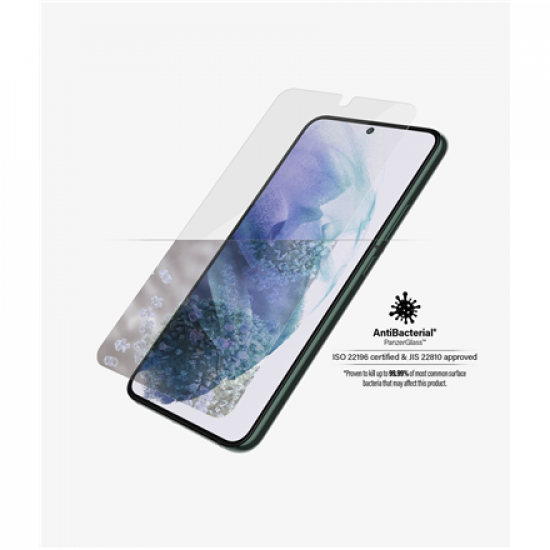 PanzerGlass | Samsung | Galaxy S22+ | Tempered glass | Transparent | Case friendly. Compatible with ultrasonic fingerprint sensor. 100 % touch sensitivity. Antibacterial (ISO 22196 certified & JIS 22810 approved) | Screen Protector