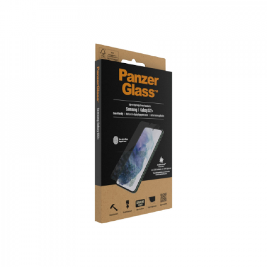 PanzerGlass | Samsung | Galaxy S22+ | Tempered glass | Transparent | Case friendly. Compatible with ultrasonic fingerprint sensor. 100 % touch sensitivity. Antibacterial (ISO 22196 certified & JIS 22810 approved) | Screen Protector