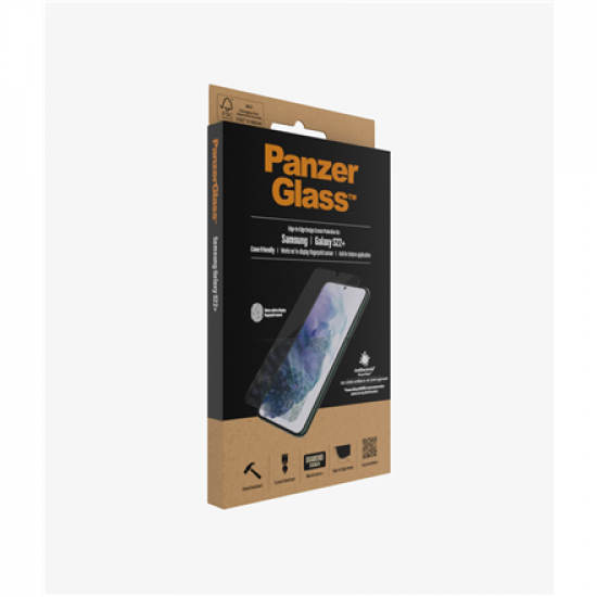 PanzerGlass | Samsung | Galaxy S22+ | Tempered glass | Transparent | Case friendly. Compatible with ultrasonic fingerprint sensor. 100 % touch sensitivity. Antibacterial (ISO 22196 certified & JIS 22810 approved) | Screen Protector