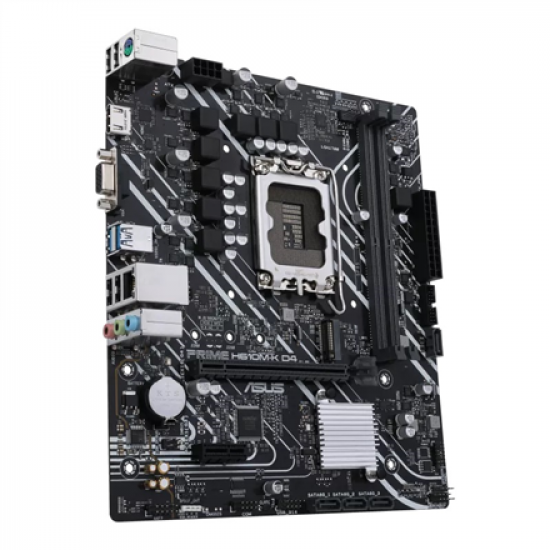 Asus | PRIME H610M-K D4 | Processor family Intel | Processor socket  LGA1700 | DDR4 DIMM | Memory slots 2 | Supported hard disk drive interfaces SATA, M.2 | Number of SATA connectors 4 | Chipset Intel H610 | mATX
