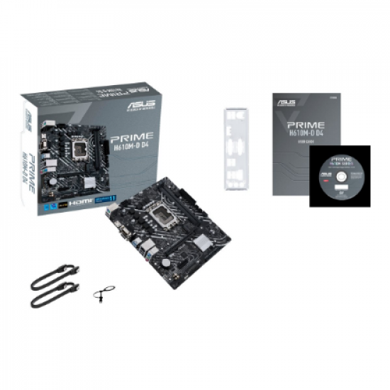 Asus | PRIME H610M-D D4 | Processor family Intel | Processor socket  LGA1700 | DDR4 DIMM | Memory slots 2 | Supported hard disk drive interfaces SATA, M.2 | Number of SATA connectors 4 | Chipset Intel H610 | mATX