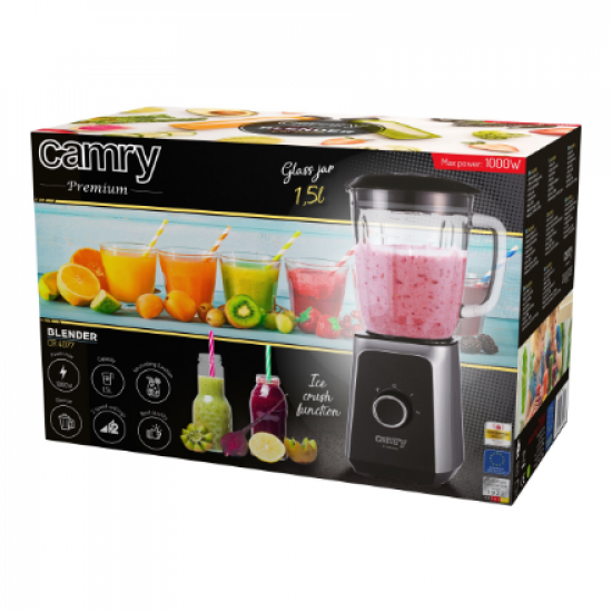 Camry | Blender | CR 4077 | Tabletop | 500 W | Jar material Glass | Jar capacity 1.5 L | Ice crushing | Black/Stainless steel