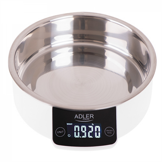 Adler | Kitchen scale with a bowl | AD 3166 | Maximum weight (capacity) 5 kg | Graduation 1 g | Display type LCD | White