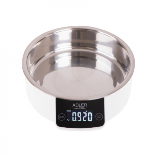 Adler | Kitchen scale with a bowl | AD 3166 | Maximum weight (capacity) 5 kg | Graduation 1 g | Display type LCD | White