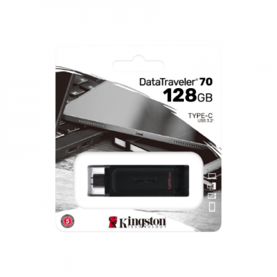 Kingston | USB Flash Drive | DataTraveler 70 | 128 GB | USB 3.2 Gen 1 Type-C | Black