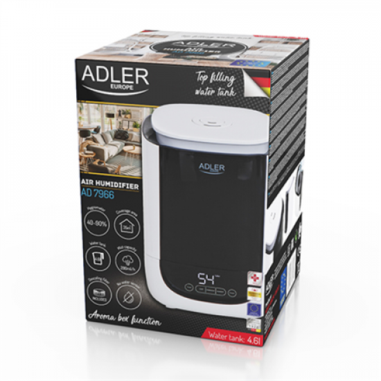 Adler | Air Humidifier | AD 7966 | 35 m³ | 25 W | Water tank capacity 4.6 L | Ultrasonic | Humidification capacity 280 ml/hr | White/Black