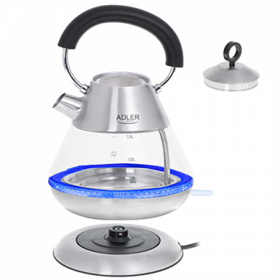 Adler | Kettle | AD 1282 | Electric | 1850 W | 1.5 L | Glass/Stainless steel | 360° rotational base | Inox