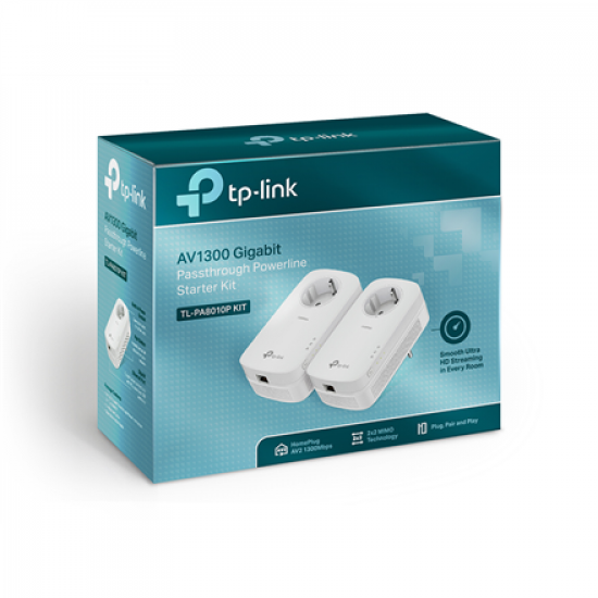 TP-LINK | AV1300 Gigabit Passthrough Powerline Starter Kit | TL-PA8010P KIT | 1300 Mbit/s | Ethernet LAN (RJ-45) ports 1 | No Wi-Fi | Extra socket