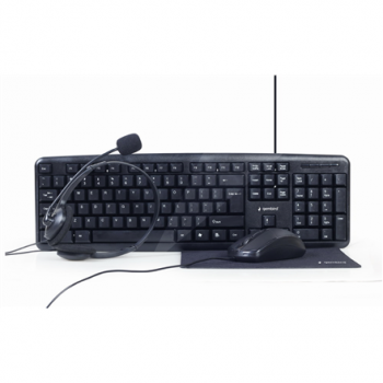 Gembird | 4-in-1 Multimedia office set | KBS-UO4-01 | Keyboard, Mouse, Pad and Headset Set | Wired | Mouse included | US | Black | 630 g