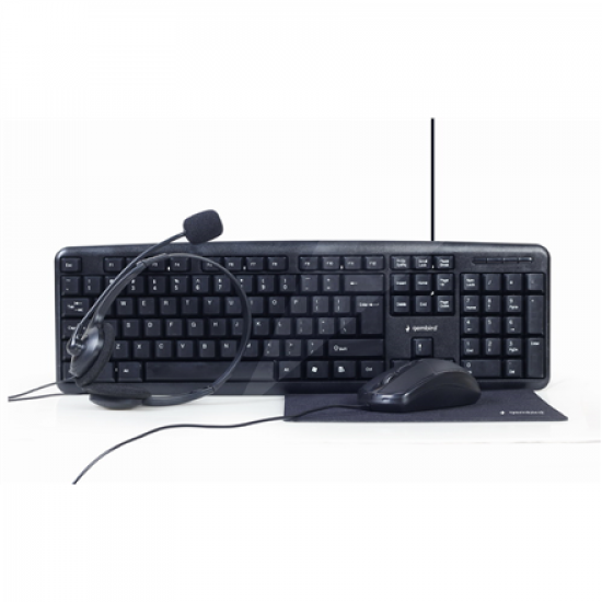 Gembird | 4-in-1 Multimedia office set | KBS-UO4-01 | Keyboard, Mouse, Pad and Headset Set | Wired | Mouse included | US | Black | 630 g