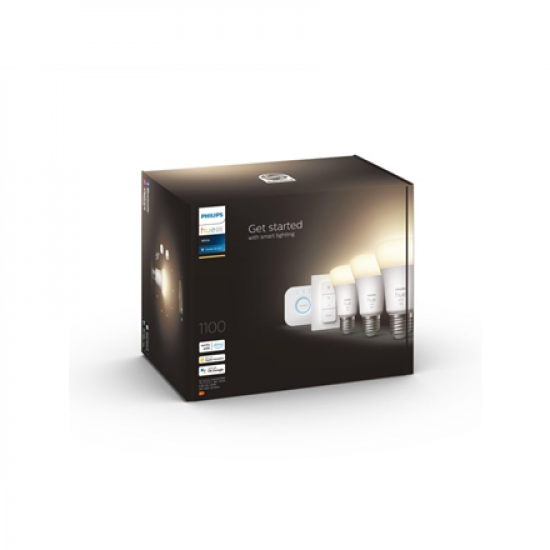 Hue W Starter Kit 9,5W A60 E27, 3pcs, Bridge, Switch | E27 | 9.5 W | Warm White 2700K | Bluetooth and Zigbee