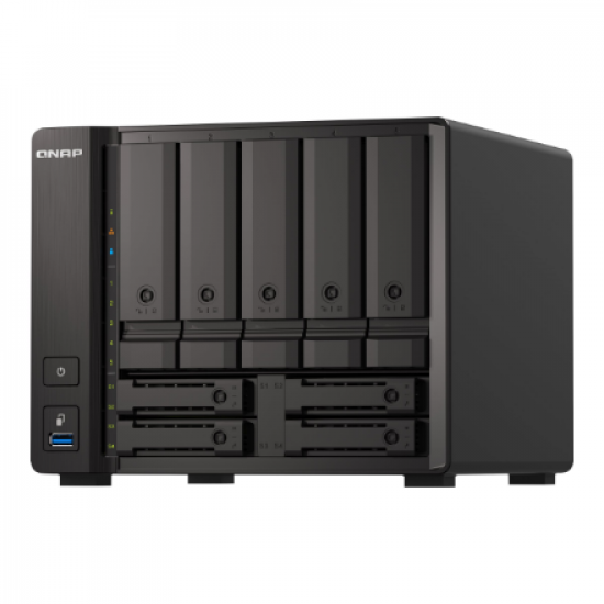 QNAP | 9-Bay QuTS hero NAS | TS-H973AX-8G | Up to 9 HDD/SSD Hot-Swap | AMD Ryzen | Ryzen V1500B Quad-Core | Processor frequency 2.2 GHz | 8 GB | DDR4