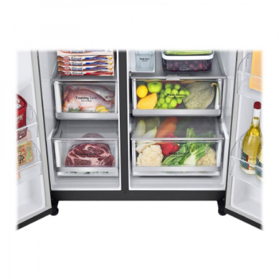 LG | Refrigerator | GSLV71MCLE | Energy efficiency class E | Free standing | Side by side | Height 179 cm | No Frost system | Fridge net capacity 416 L | Freezer net capacity 219 L | 36 dB | Matte Black