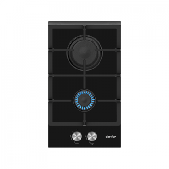 Simfer | Hob | H3.201.TGRSP | Gas on glass | Number of burners/cooking zones 2 | Rotary knobs | Black