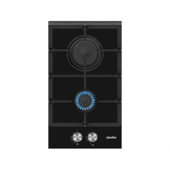 Simfer | Hob | H3.201.TGRSP | Gas on glass | Number of burners/cooking zones 2 | Rotary knobs | Black