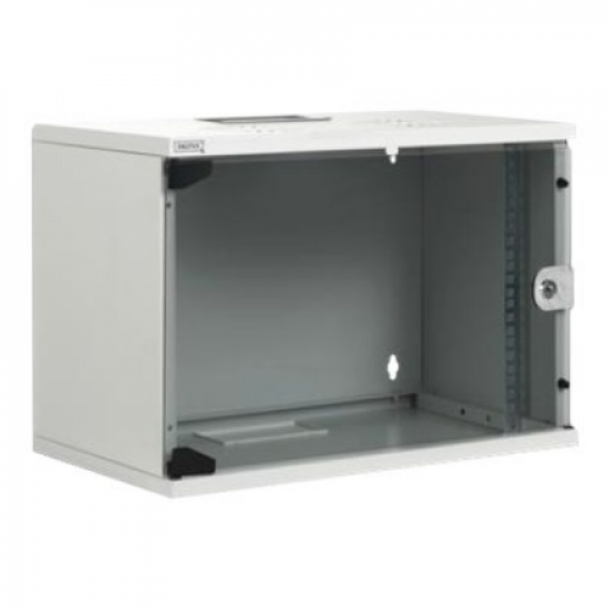 Digitus | 9U wall mounting cabinet | DN-19 09-U-S-1 | Grey | Safety class rating IP20. Lockable safety-glass door. 200° door opening angle. Front door: Glass door, single opening. Unmounted 460x540x400 mm. SOHO