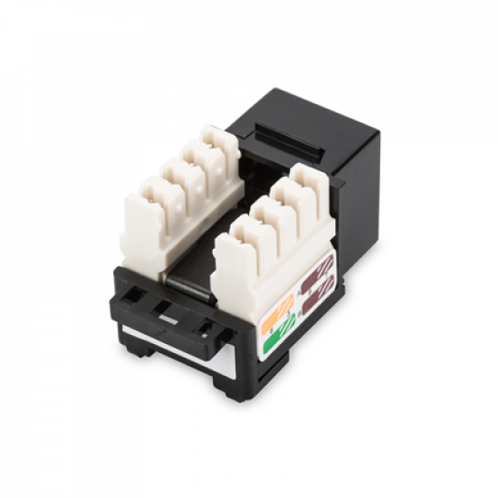 Class D CAT 5e Keystone Jack | DN-93501 | Unshielded RJ45 to LSA | Cable installation via LSA strips, color coded according to EIA/TIA 568 A & B; The Cat 5e keystone module supports transmission speeds of up to 1 GBit/s & 100 MHz in connection with cat. 5
