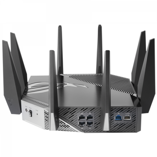 Wi-Fi 6 Tri-Band Gigabit Gaming Router | ROG GT-AXE11000 Rapture | 802.11ax | 1148+4804+4804 Mbit/s | 10/100/1000/2500 Mbit/s | Ethernet LAN (RJ-45) ports 5 | Mesh Support Yes | MU-MiMO Yes | No mobile broadband | Antenna type External | 2xUSB 3.2