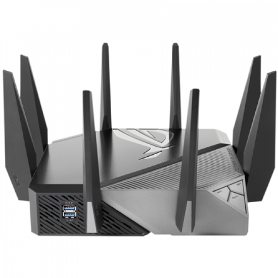 Wi-Fi 6 Tri-Band Gigabit Gaming Router | ROG GT-AXE11000 Rapture | 802.11ax | 1148+4804+4804 Mbit/s | 10/100/1000/2500 Mbit/s | Ethernet LAN (RJ-45) ports 5 | Mesh Support Yes | MU-MiMO Yes | No mobile broadband | Antenna type External | 2xUSB 3.2
