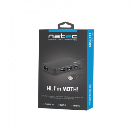 Natec | 4 Port Hub With USB 3.0 | Moth NHU-1342 | Black | 0.15 m
