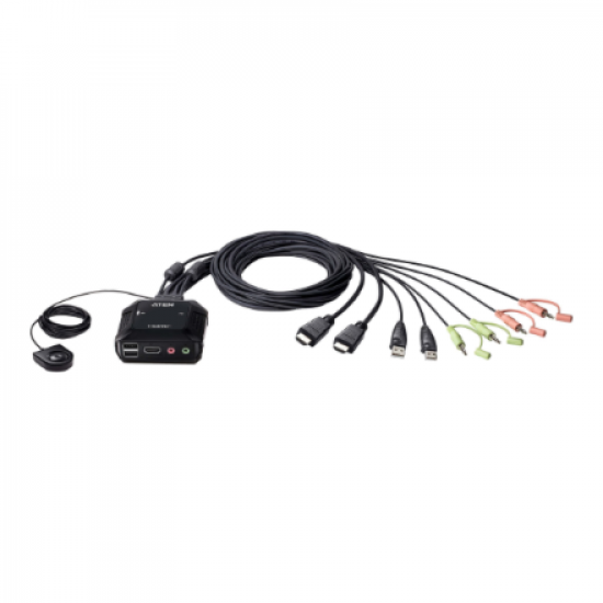 Aten | 2-Port USB 4K HDMI Cable KVM Switch with Remote Port Selector | CS22H-AT