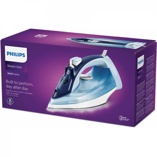 Philips | Iron | DST5030/20 | Steam Iron | 2400 W | Water tank capacity 320 ml | Continuous steam 45 g/min | Steam boost performance 180 g/min | Blue/White