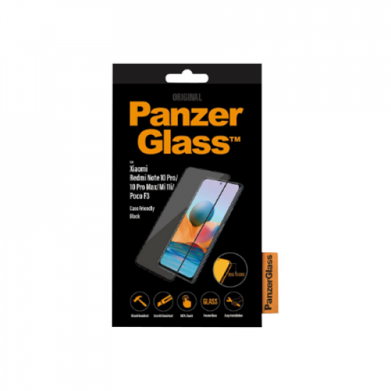 PanzerGlass | Screen protector | Xiaomi | Redmi Note 10 Pro/10 Pro Max/Mi 11i/ Xiaomi Poco F3 | Glass | Black | Full frame coverage; 100% touch preservation; Rounded edges | Case friendly