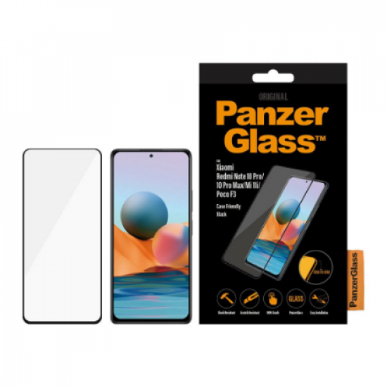 PanzerGlass | Screen protector | Xiaomi | Redmi Note 10 Pro/10 Pro Max/Mi 11i/ Xiaomi Poco F3 | Glass | Black | Full frame coverage; 100% touch preservation; Rounded edges | Case friendly