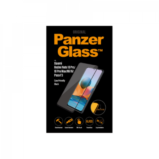 PanzerGlass | Screen protector | Xiaomi | Redmi Note 10 Pro/10 Pro Max/Mi 11i/ Xiaomi Poco F3 | Glass | Black | Full frame coverage; 100% touch preservation; Rounded edges | Case friendly