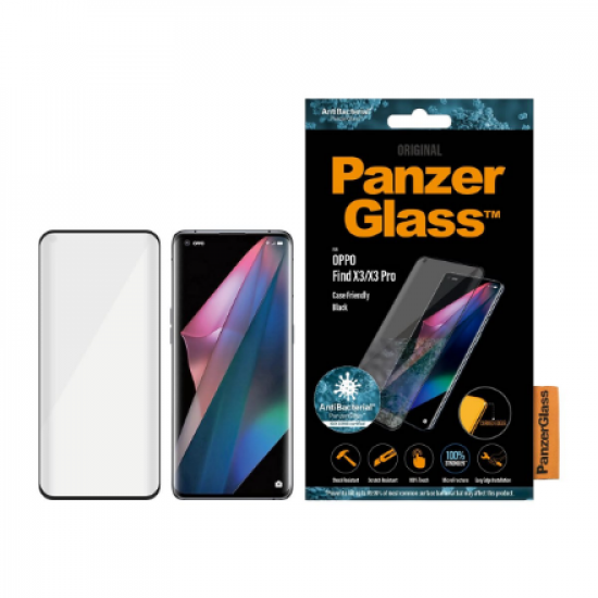 PanzerGlass | Screen protector | OPPO | Find X3/ X3 Pro/ X5 Pro | Glass | Black | Antibacterial glass; Protects the entire screen; 100% touch; Shock absorbing