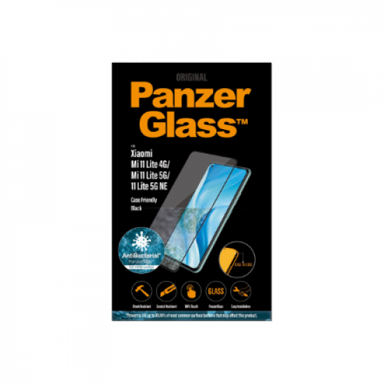 PanzerGlass | Screen protector | Xiaomi | Mi 11 Lite 4G/ 5G / 5G NE | Glass | Black | Protects the entire screen; Antibacterial glass; 100% touch; Shock absorbing