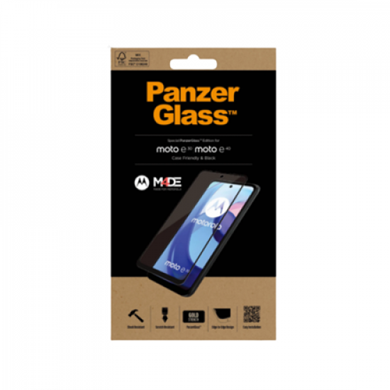 PanzerGlass | Screen protector | Motorola | Moto e30/e40 | Glass | Black | Full frame coverage; 100% touch preservation; Rounded edges | Case friendly