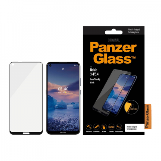 PanzerGlass | Screen protector | Nokia | 3.4/5.4 | Glass | Black | Full frame coverage; 100% touch preservation; Rounded edges | Case friendly