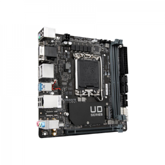Gigabyte | H610I DDR4 1.0 M/B | Processor family Intel | Processor socket  LGA1700 | DDR4 DIMM | Memory slots 2 | Supported hard disk drive interfaces 	SATA, M.2 | Number of SATA connectors 4 | Chipset Intel H610 Express | Mini-ITX