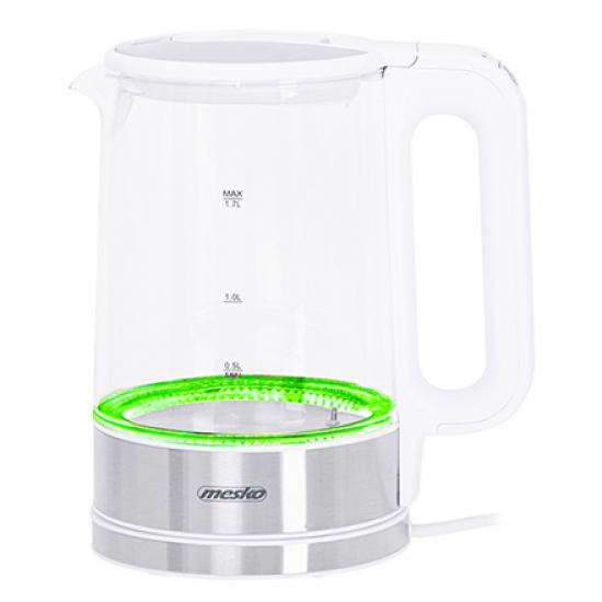 Mesko | Kettle | MS 1301w | Electric | 1850 W | 1.7 L | Glass/Stainless steel | 360° rotational base | White