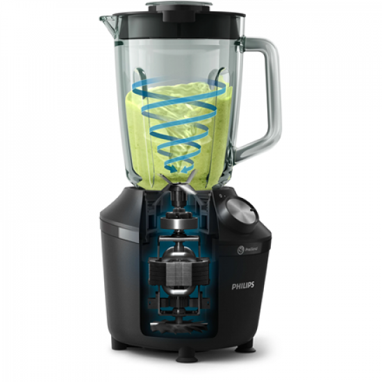 Philips Blender | HR2291/01 3000 Series | Tabletop | 600 W | Jar material Glass | Jar capacity 2 L | Ice crushing | Black